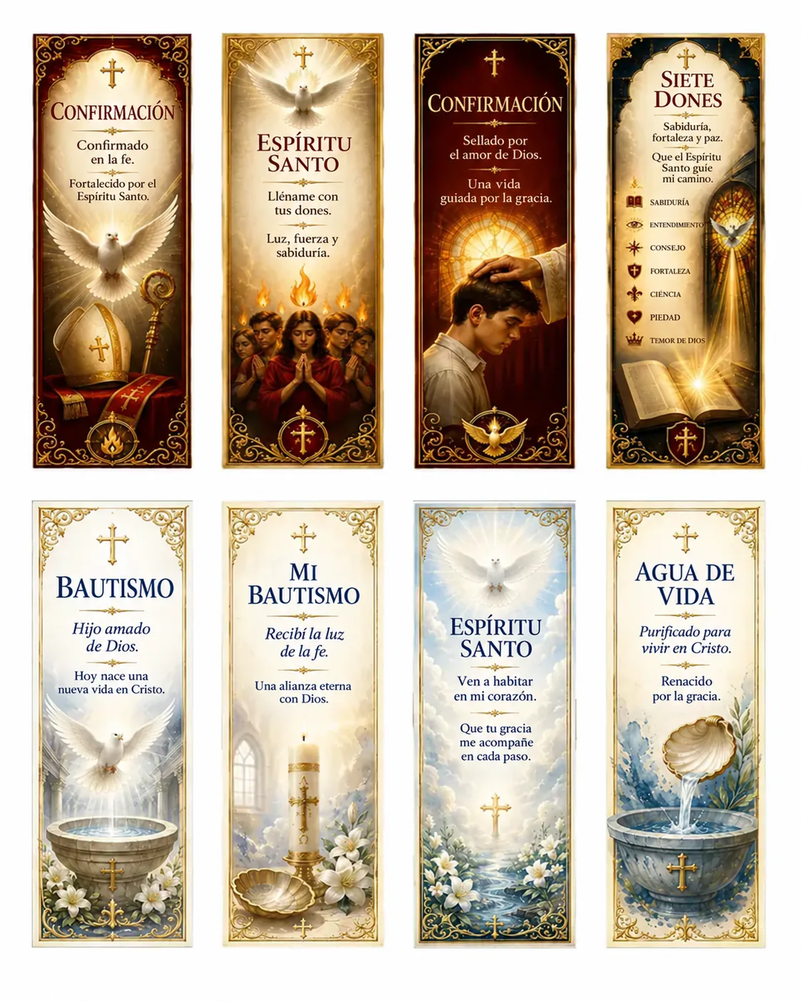 Marcapáginas católicos para imprimir del tema Confirmación y Bautismo — recuerdos para confirmandos y bautizados, hoja de 5 x 15 cm en alta resolución