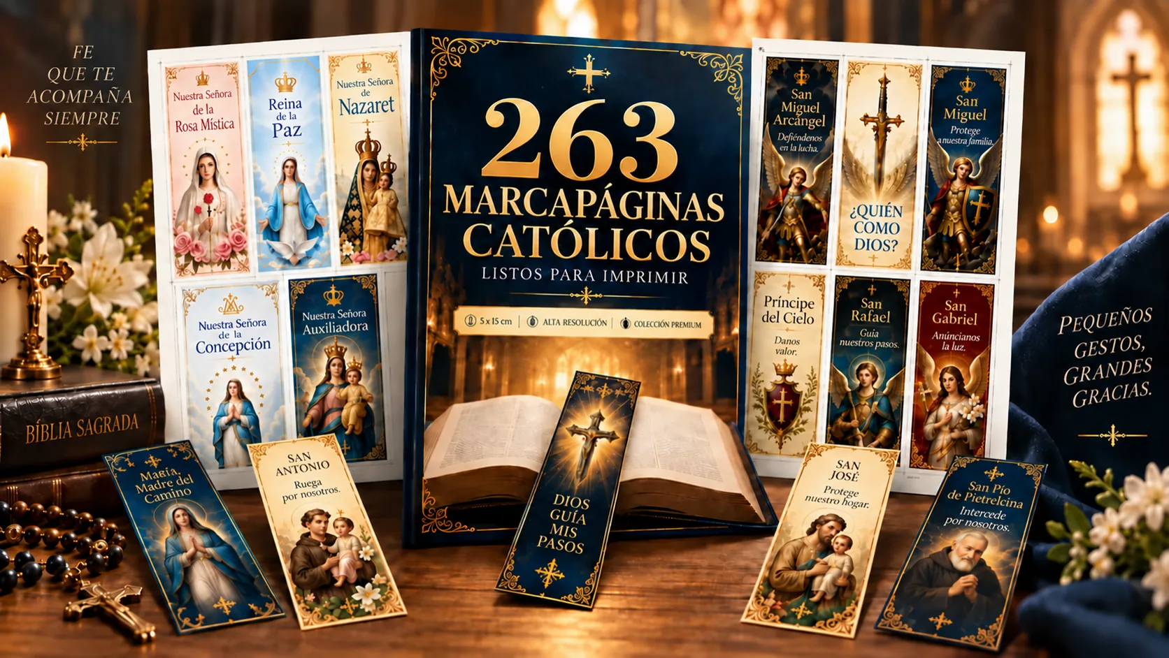 Colección de 263 marcadores católicos listos para imprimir, con diseños de la Virgen María, santos y arcángeles