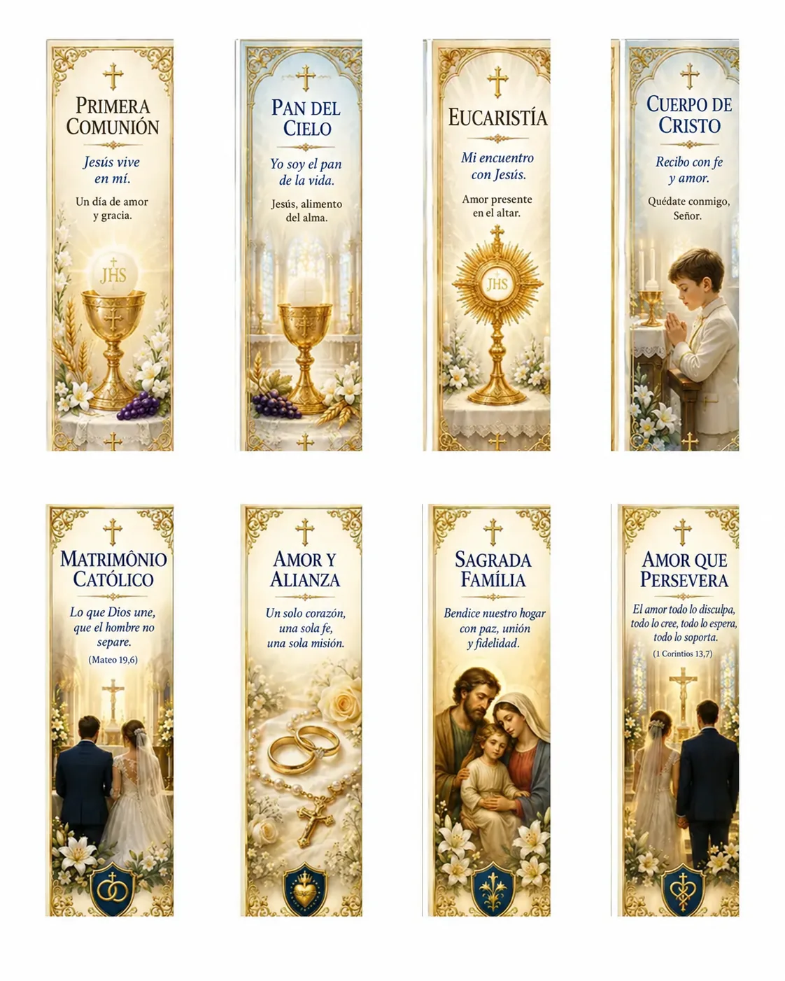 Marcapáginas católicos para imprimir del tema Primera Comunión y Matrimonio — primera comunión y bodas, hoja de 5 x 15 cm en alta resolución