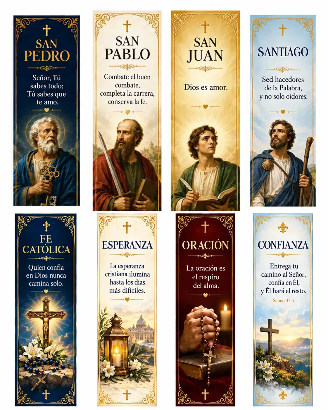 Marcapáginas católicos para imprimir del tema Apóstoles, Fe y Oración — estudio bíblico y catequesis de adultos, hoja de 5 x 15 cm en alta resolución