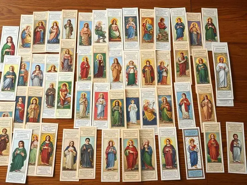 Varios marcapáginas católicos listos y organizados para vender